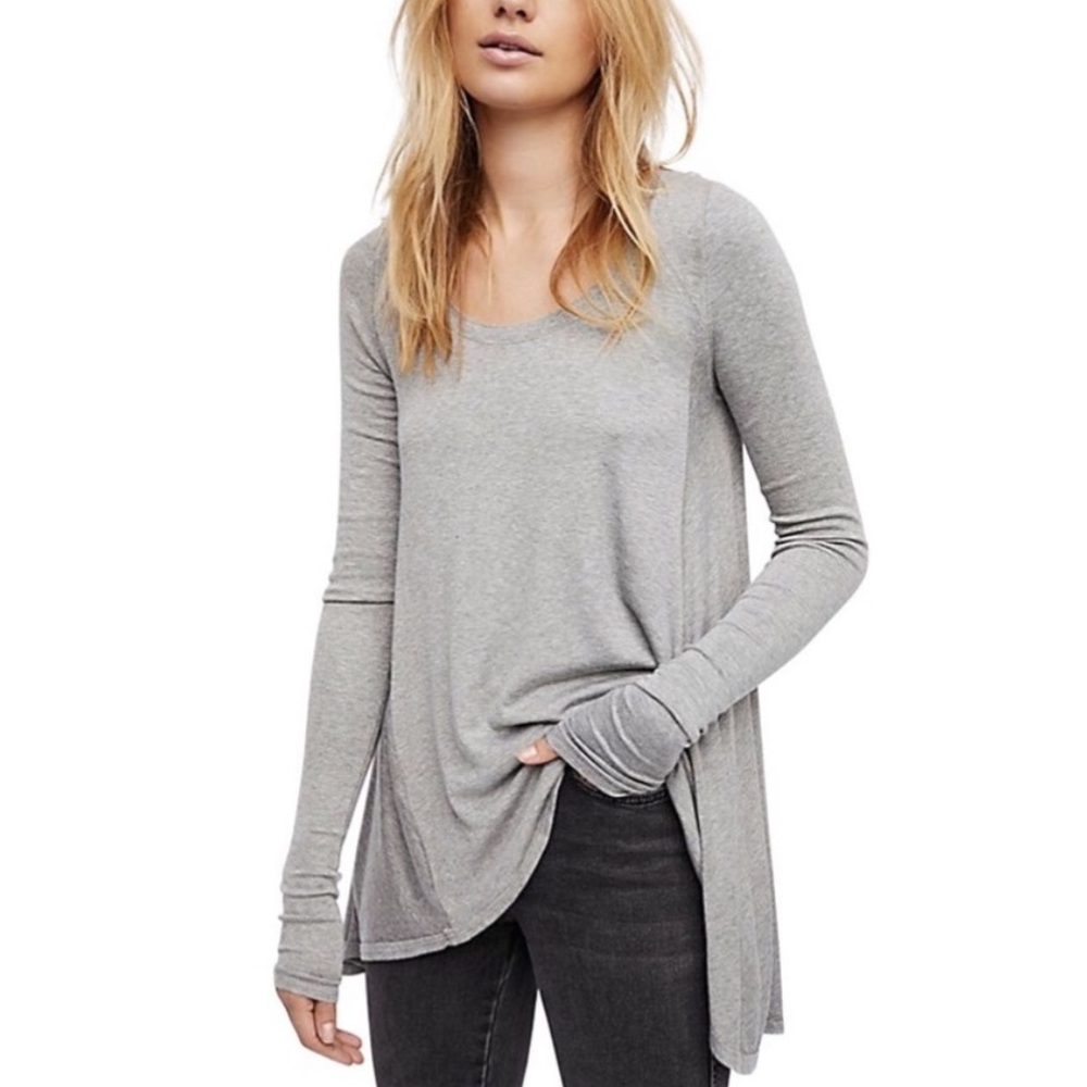 NWT Free People January Long Sleeve Ribbed Tee - Grey